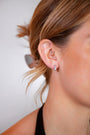 model wears Art Deco Lapis Lazuli Silver Huggie Earrings