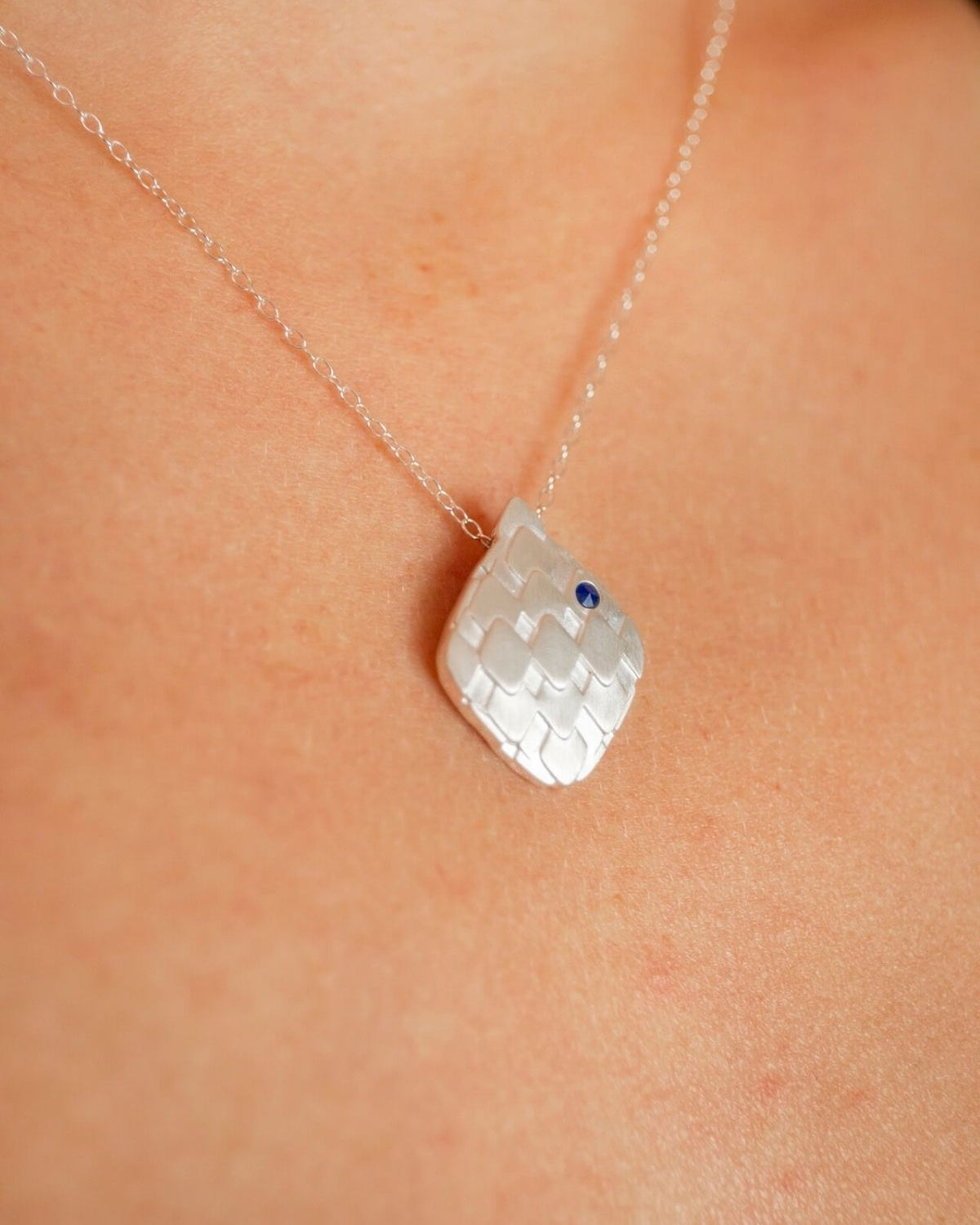 model wears Art Deco Silver Lapis Lazuli Necklace
