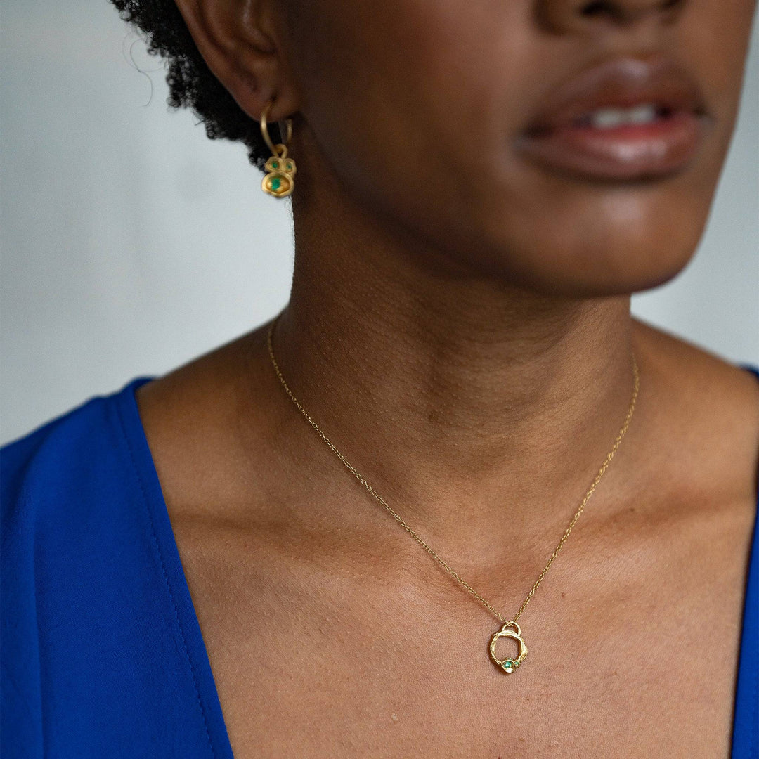Model wears Emerald and Gold Branch Birthstone Necklace (Small)