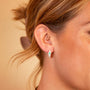 model wears Emerald Gemstone Silver Branch Hoop Earrings