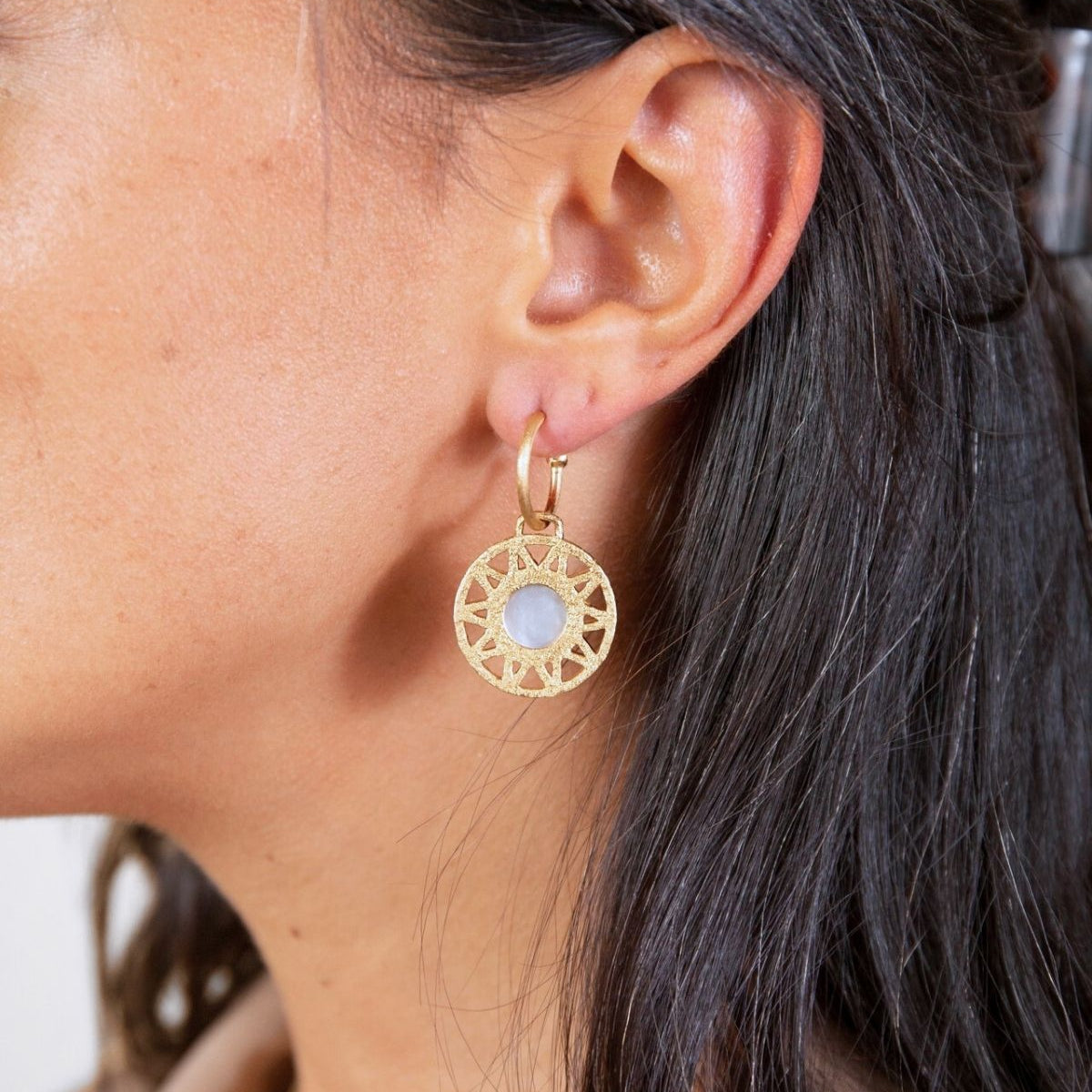 Geometric Mother of Pearl Gold Hoop Earrings