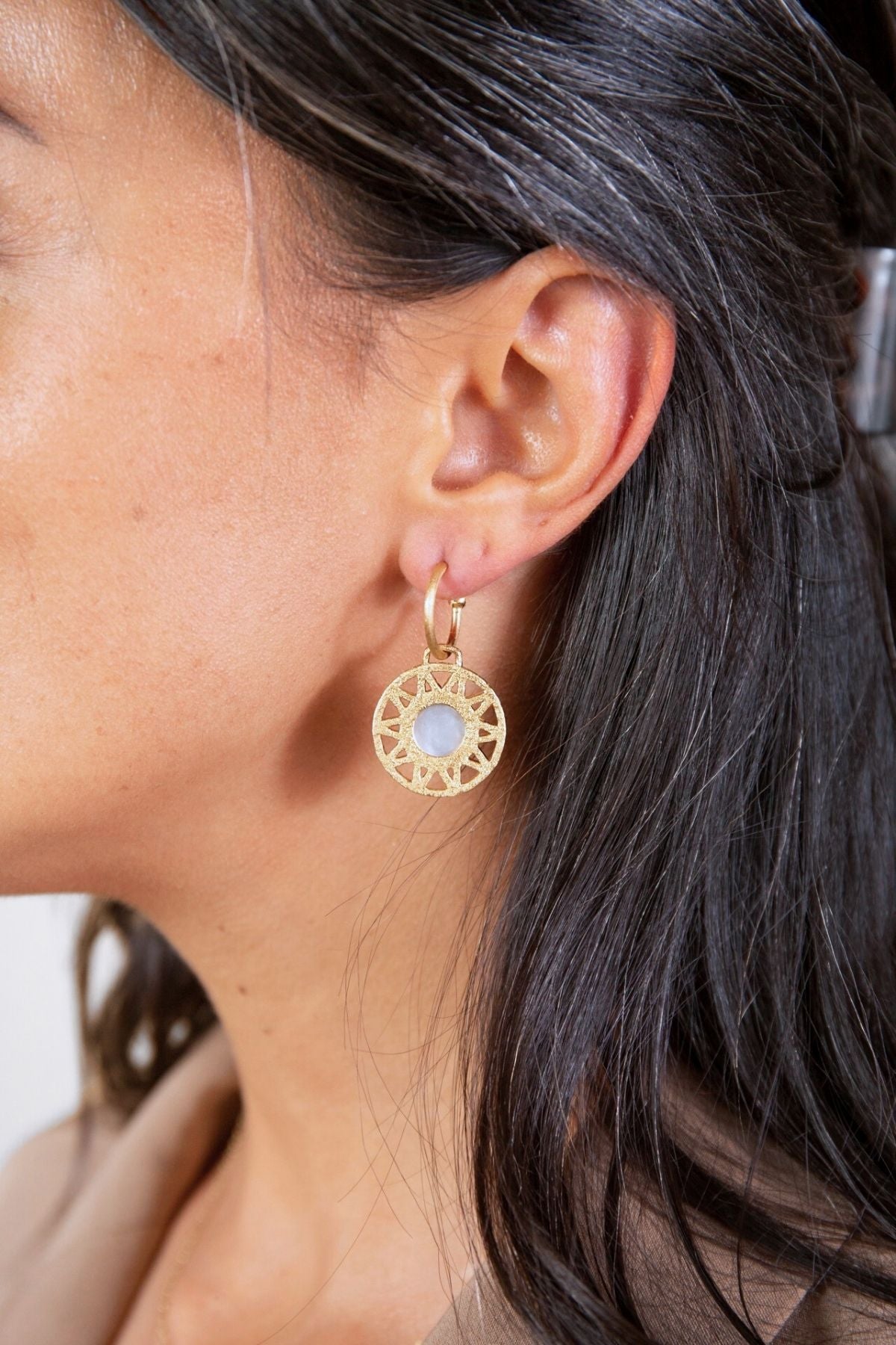 Geometric Mother of Pearl Gold Hoop Earrings