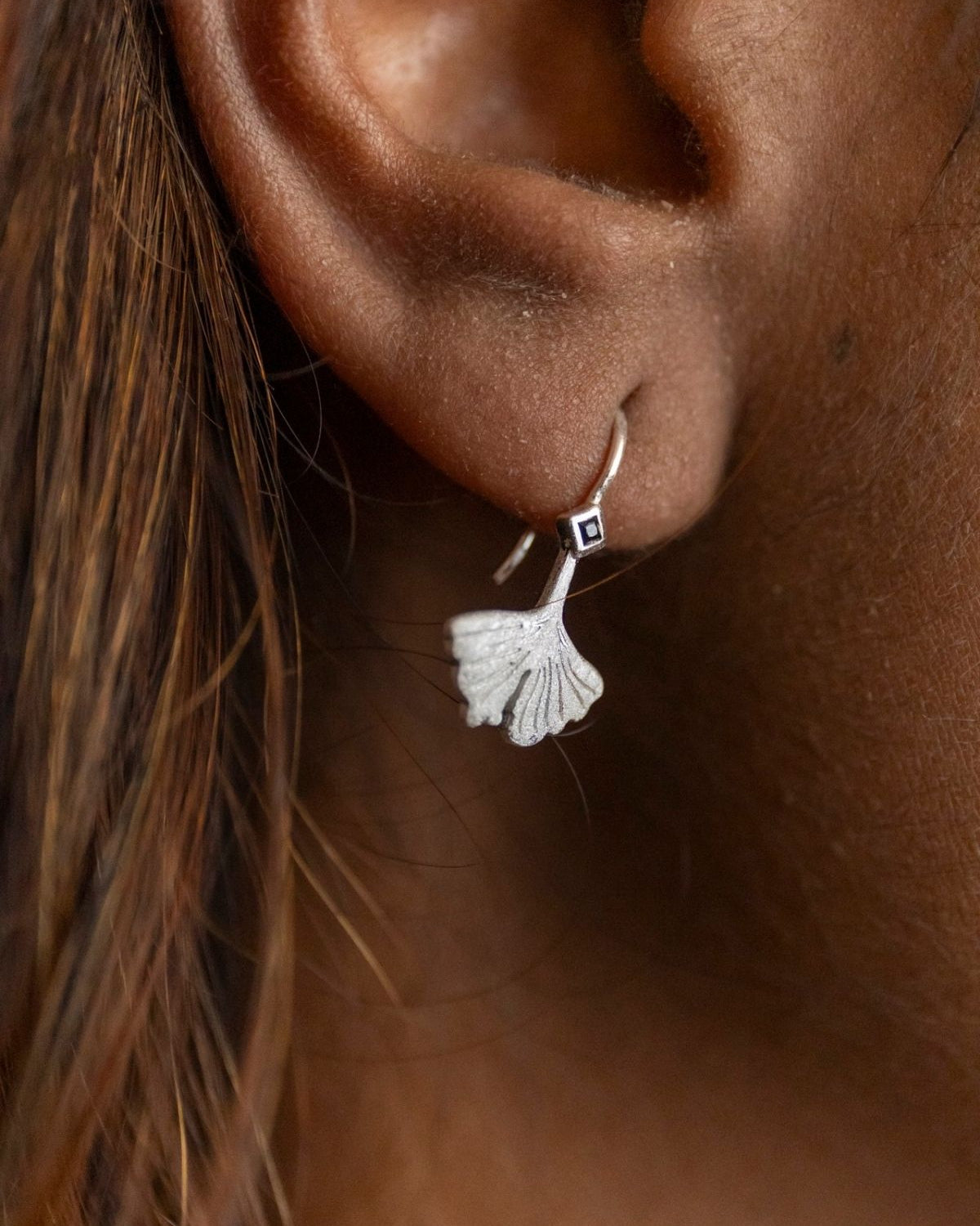 Ginkgo Leaf Silver Earrings