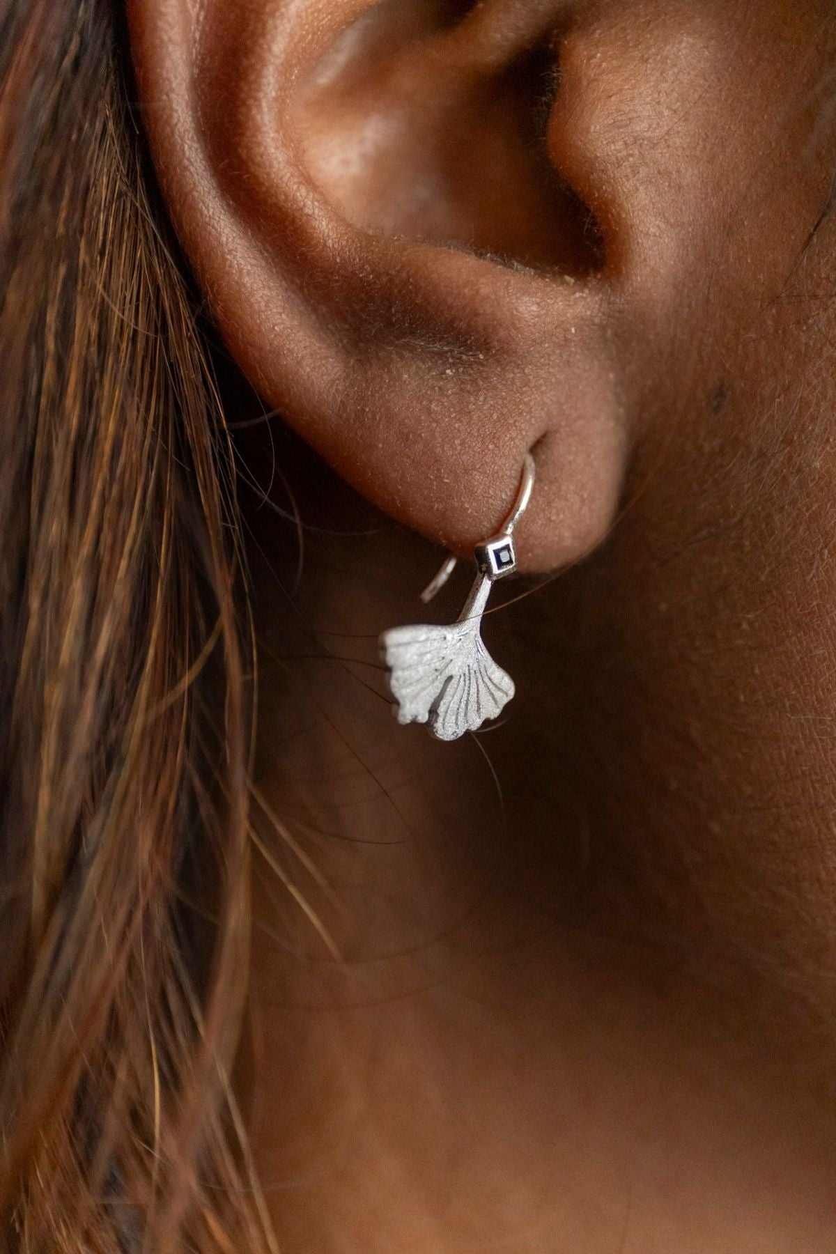 Ginkgo Leaf Silver Earrings