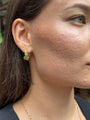 model wears Chalcedony Twisted Branch Gold Hoops