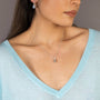 model wears Grey Moonstone Silver Lichen Pendant Necklace - satellite chain