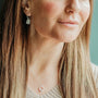 model wears Lab Grown Diamond Silver Eternity Necklace - Small  and lab grown diamond hoop earrings