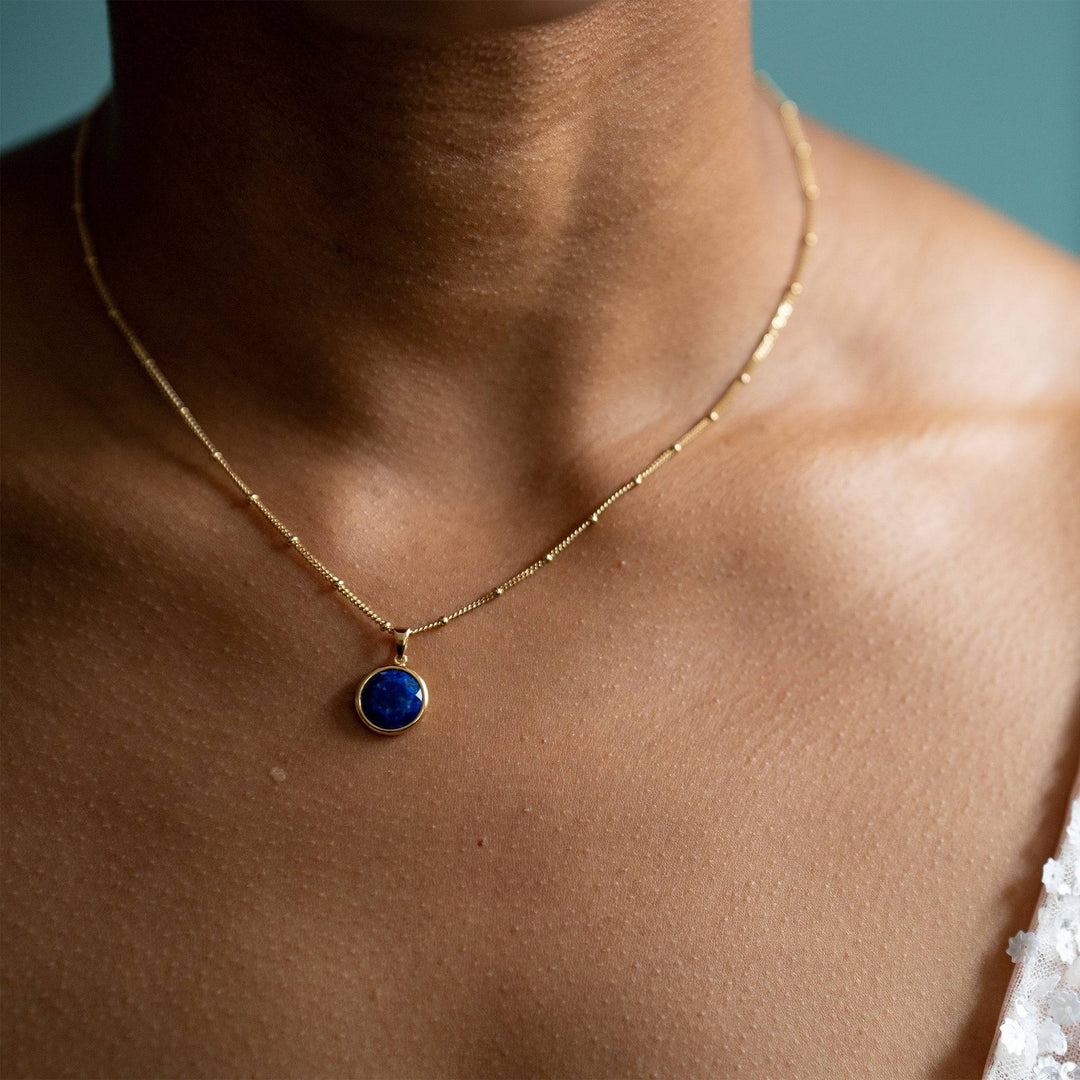 model wears Lapis Lazuli Gold Disc Necklace
