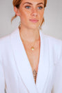 model wears Art Deco Lapis Lazuli Gold Necklace