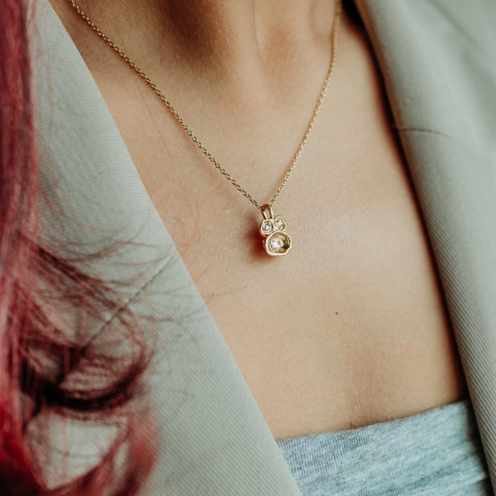 model wears Lab Grown Diamond Gold Drop Pendant Necklace - Claire Hill Designs