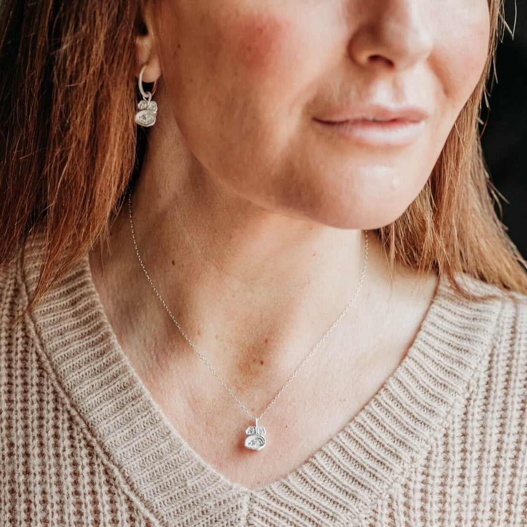 model wears Lab Grown Diamond Drop Pendant Necklace - Silver