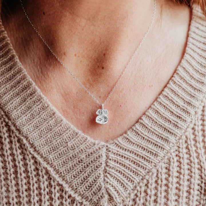 model wears Lab Grown Diamond Drop Pendant Necklace - Silver - close up