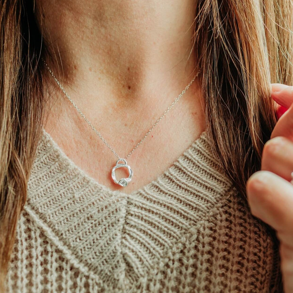 model wears Lab Grown Diamond Silver Eternity Necklace - Small 