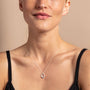 model wears Blue Sapphire and Silver Branch Eternity Birthstone Necklace (Small)