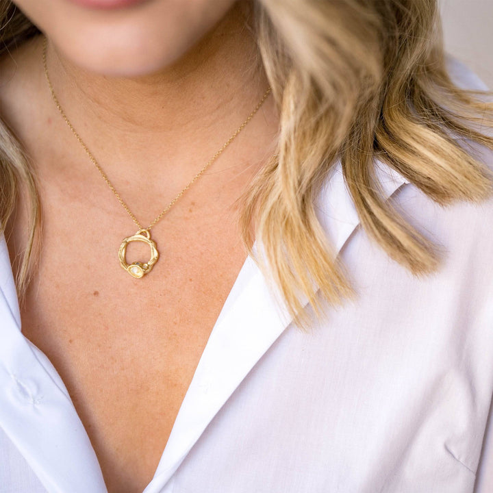 Moonstone and Gold Branch Circle Necklace - Large