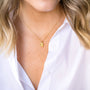 model wears Moonstone and Gold Lichen Pendant Necklace