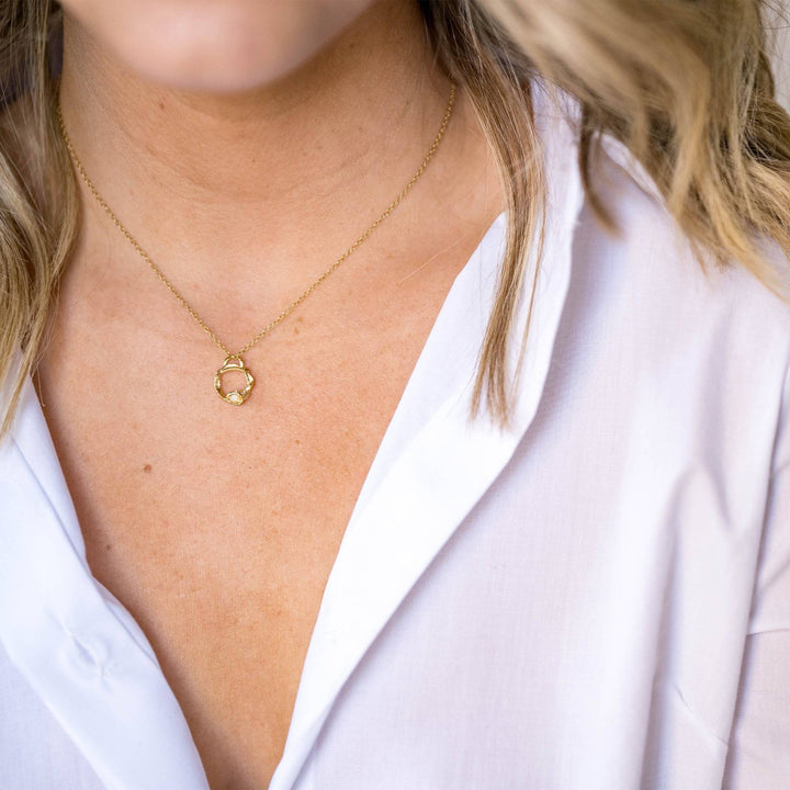 model wears Moonstone and Gold Branch Eternity Circle Necklace - Small
