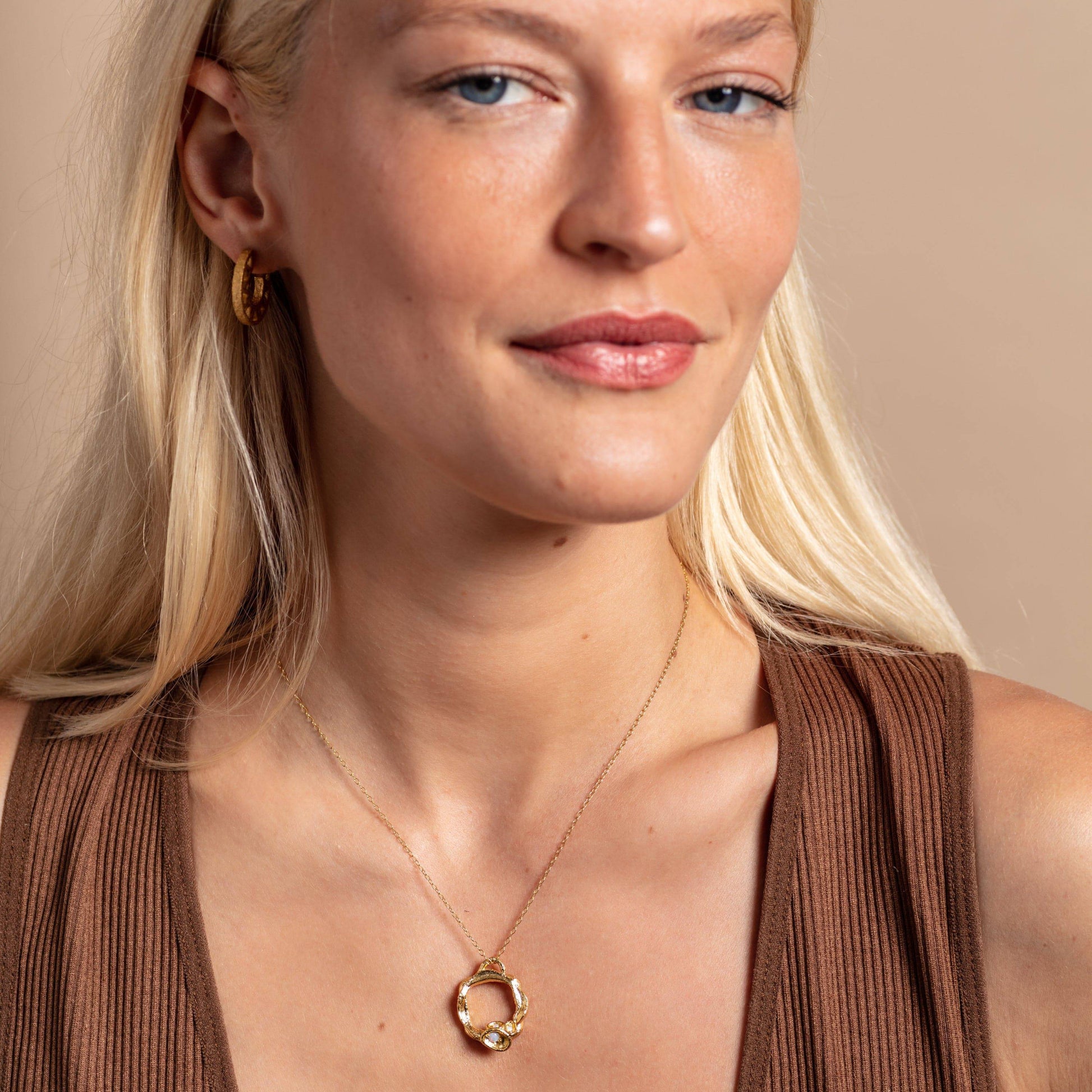 model wears Opal and Gold Branch Eternity Birthstone Necklace - Large