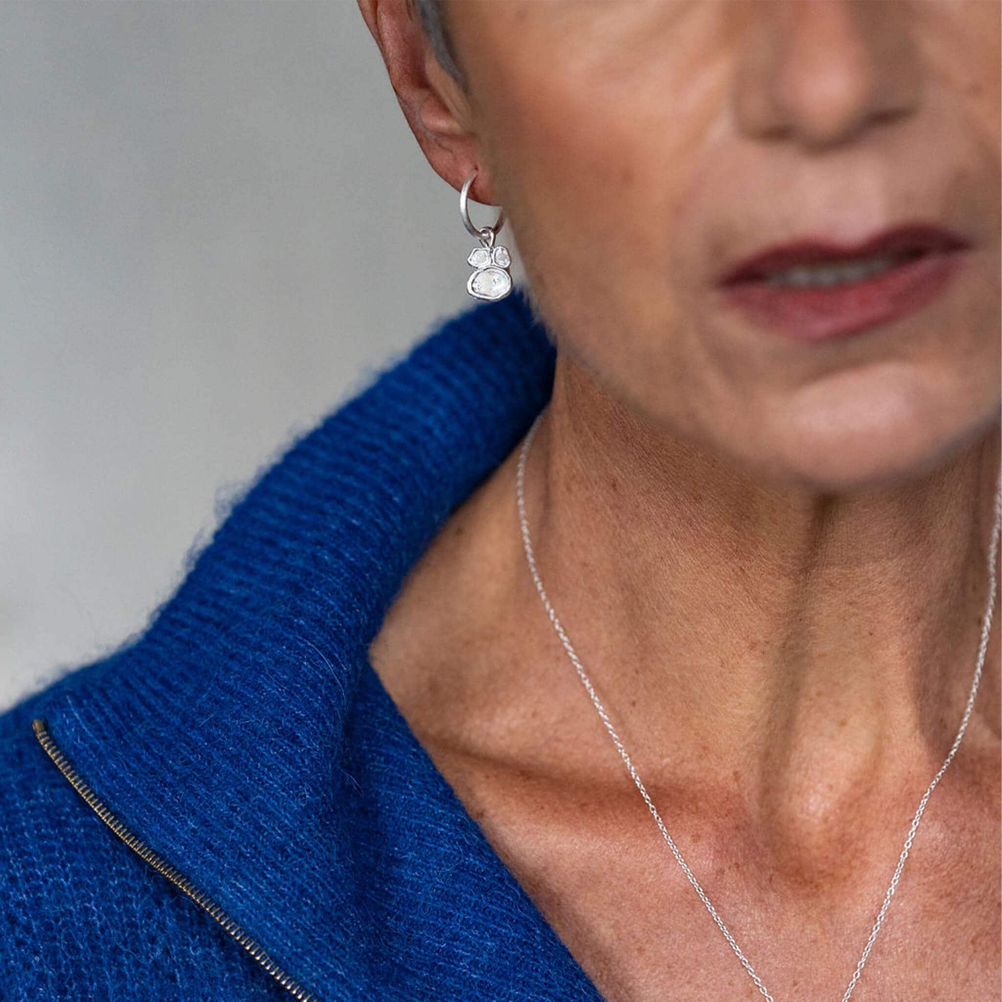 Opal and Silver Lichen Birthstone Hoop Earrings