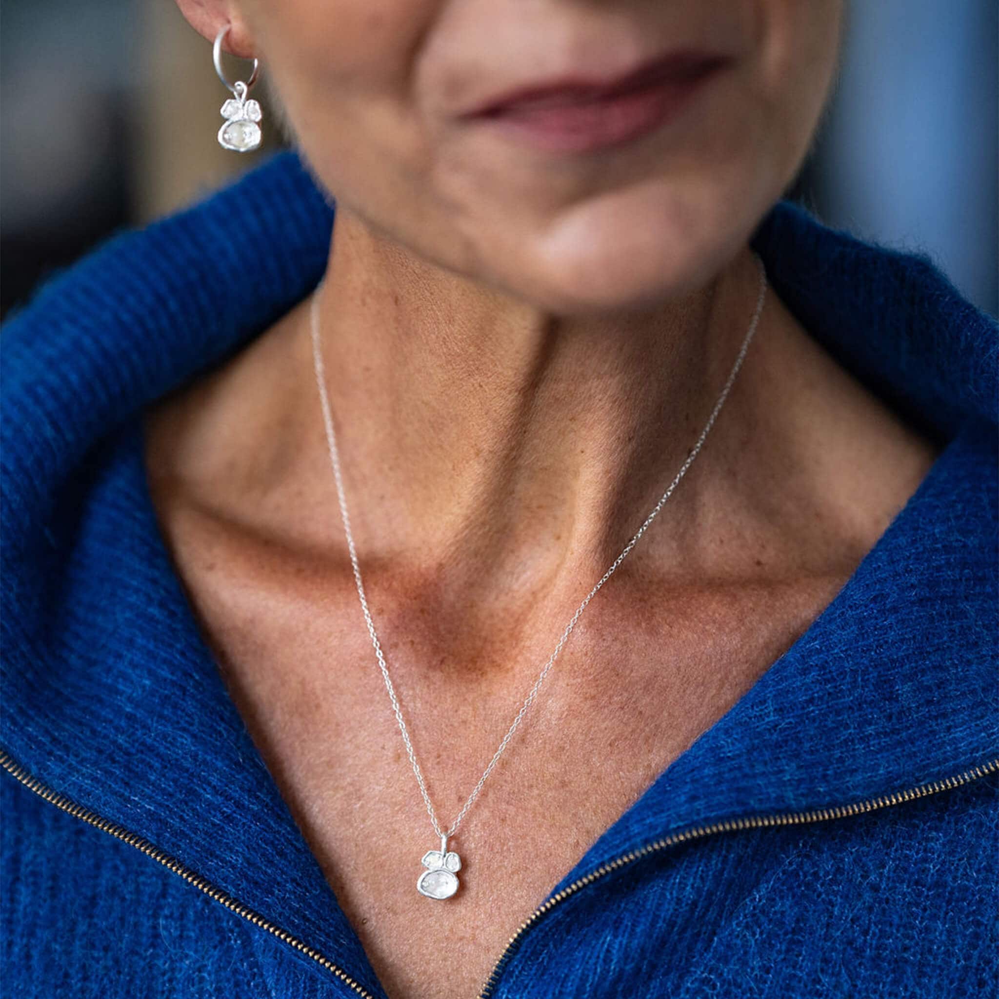 model wears Opal and Silver Lichen Birthstone Pendant Necklace