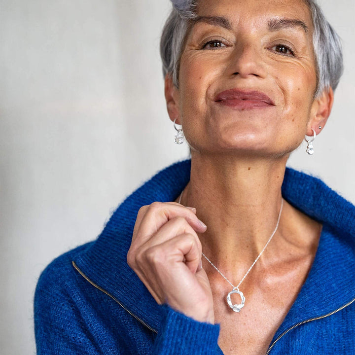 model wears Opal and Silver Branch Eternity Birthstone Necklace - Large