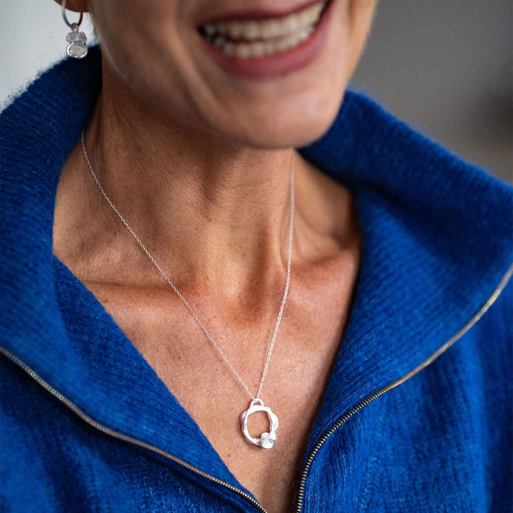 model wears Opal and Silver Branch Eternity Birthstone Necklace - Large