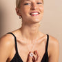model wears Geometric Silver Disc Pendant Necklace