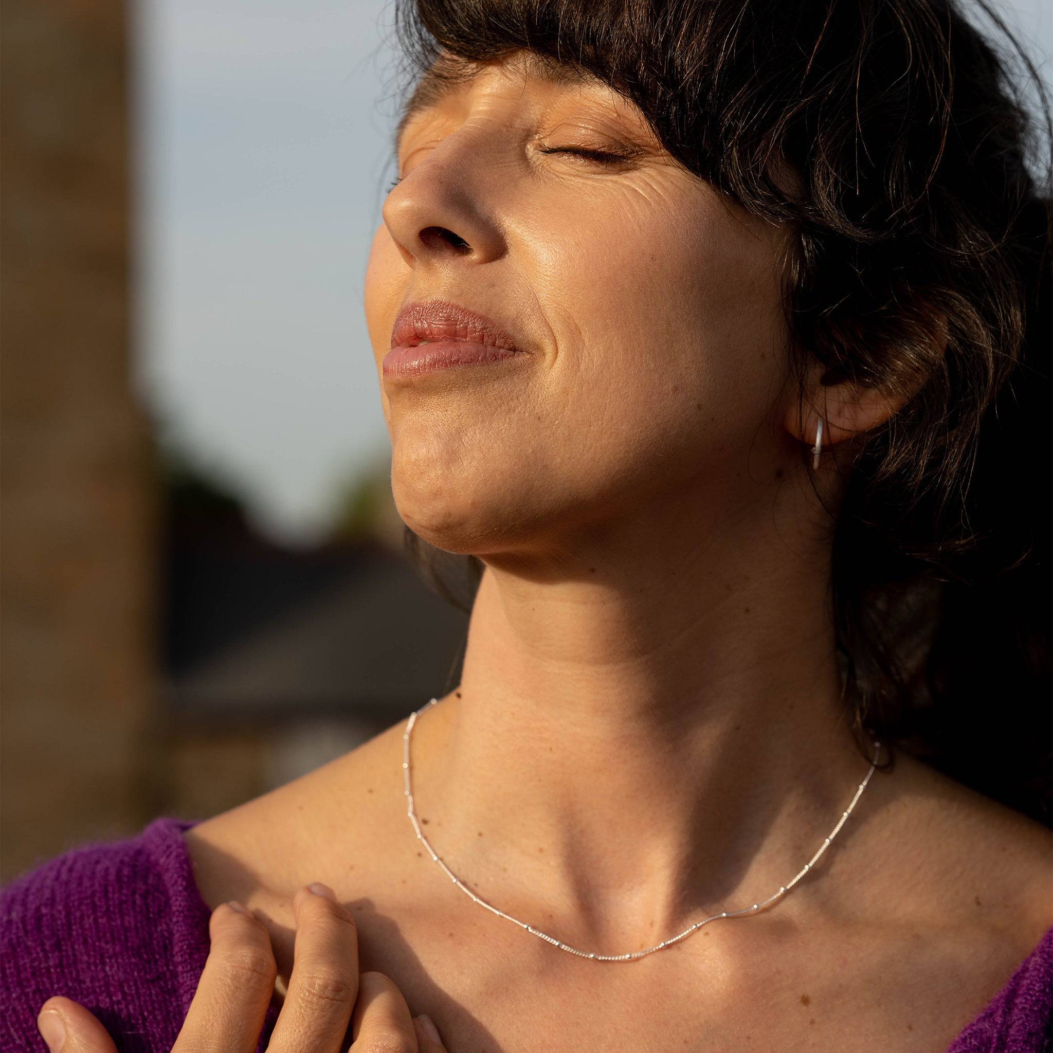 model wears Satellite Beaded Silver Chain 