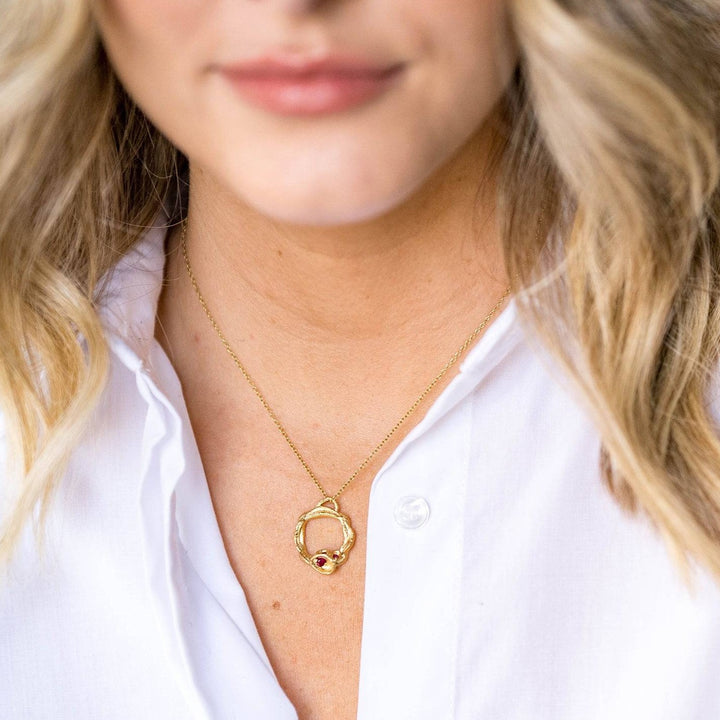 model wears Ruby and Gold Branch Eternity Birthstone Necklace - Large