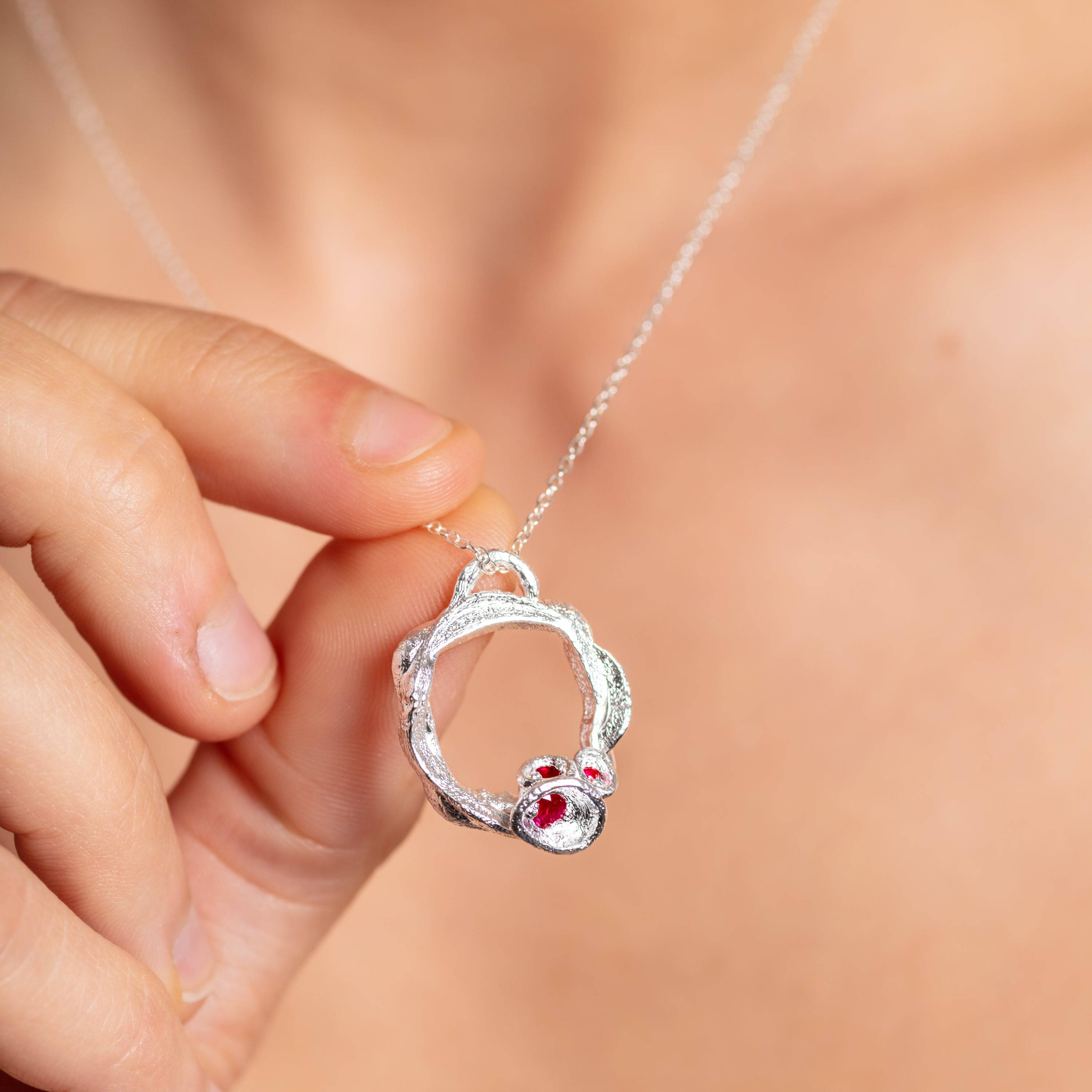 model wears Ruby and Silver Branch Eternity Birthstone Necklace - Large