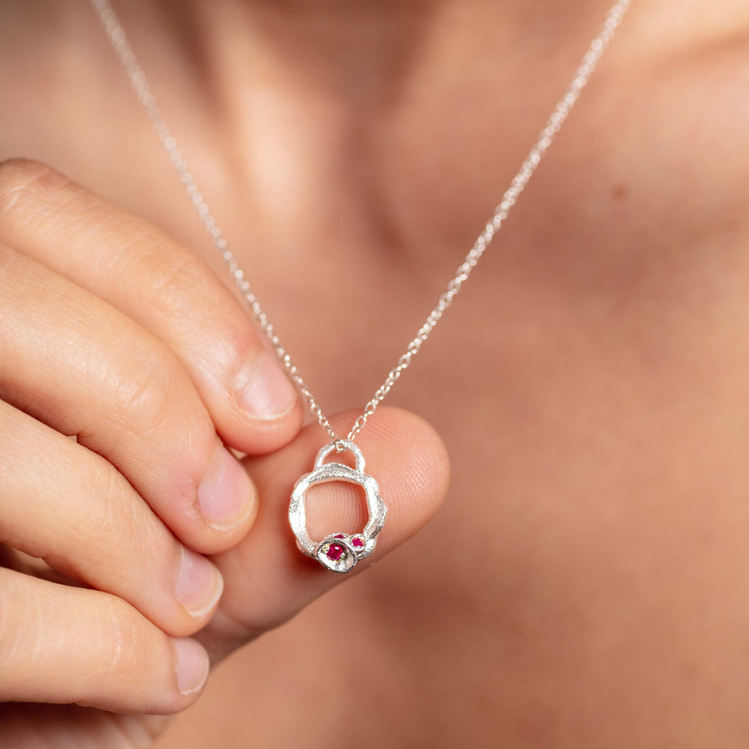 model wears Ruby and Silver Branch Eternity Birthstone  Necklace - Small