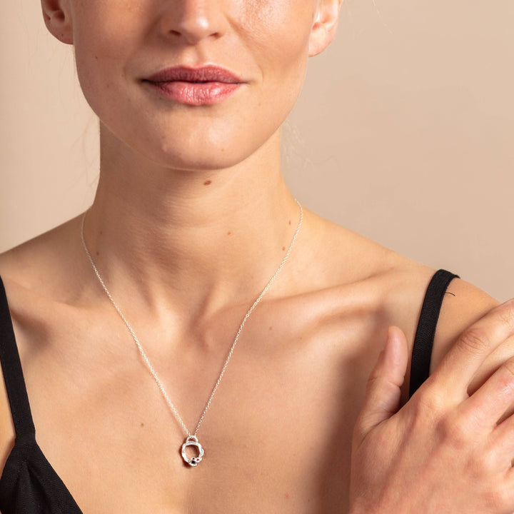 model wears Ruby and Silver Branch Eternity Birthstone Necklace - Small