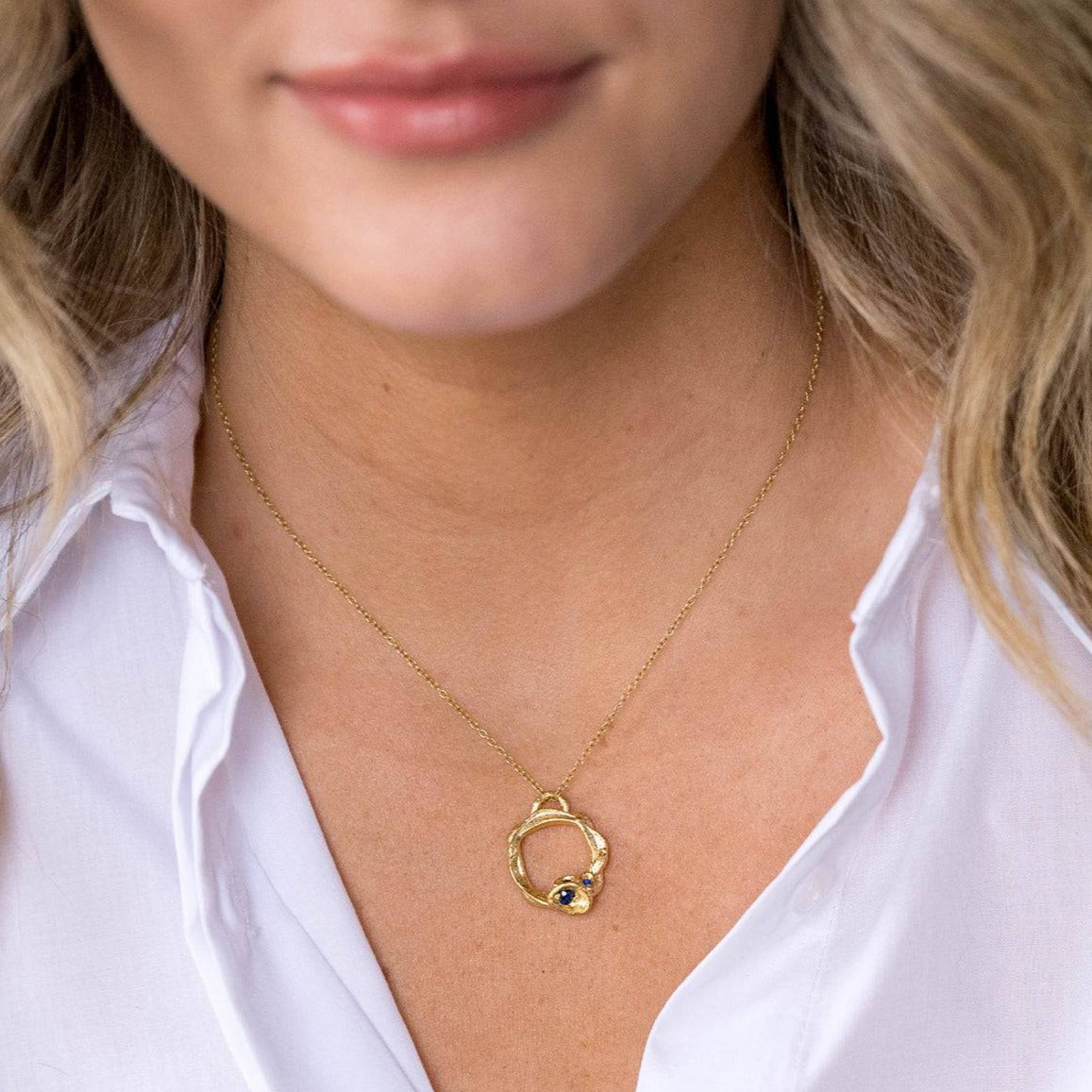 Blue Sapphire and Gold Eternity Birthstone Necklace - Large