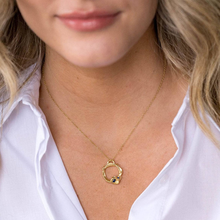 Blue Sapphire and Gold Eternity Birthstone Necklace - Large