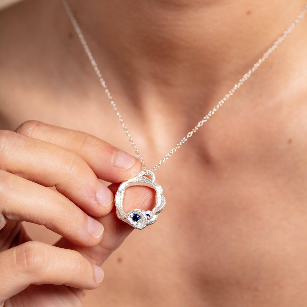 Blue Sapphire and Silver Branch Eternity Birthstone Necklace - Large