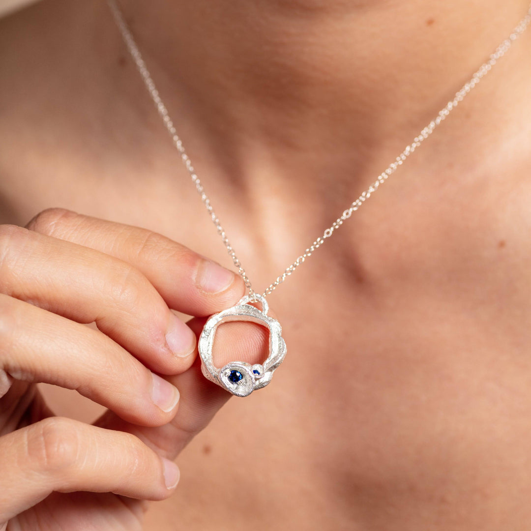 Blue Sapphire and Silver Branch Eternity Birthstone Necklace - Large