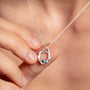 Model wears Blue Sapphire and Silver Branch Eternity Birthstone Necklace (Small)
