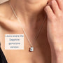 model wears sapphire and silver birthstone pendant necklace