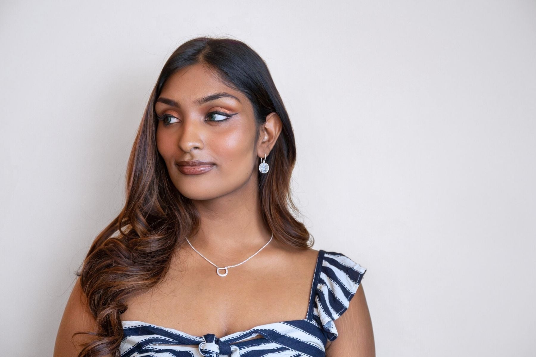 model wears Sparkly Silver Horseshoe Connector Necklace