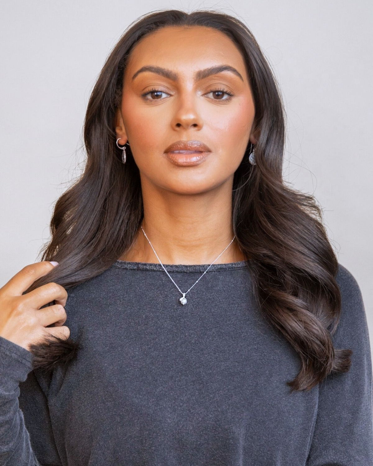  model wears Lemon Silver Charm Necklace 
