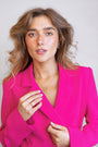 model wears sparkly crescent moon gold ear jacket earrings  and shorthand horseshoe necklace
