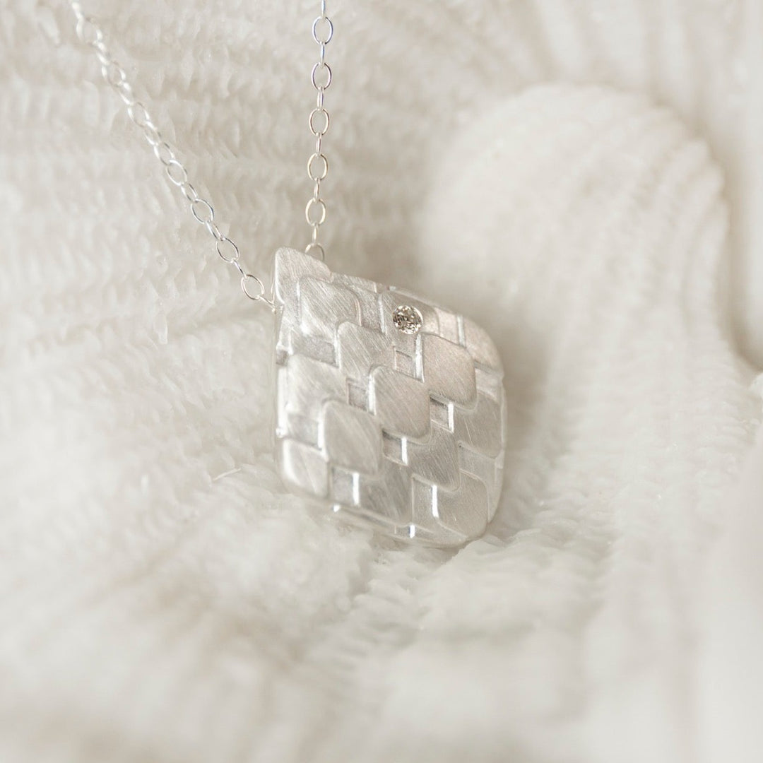 Lab grown diamond and silver art deco pendant statement necklace