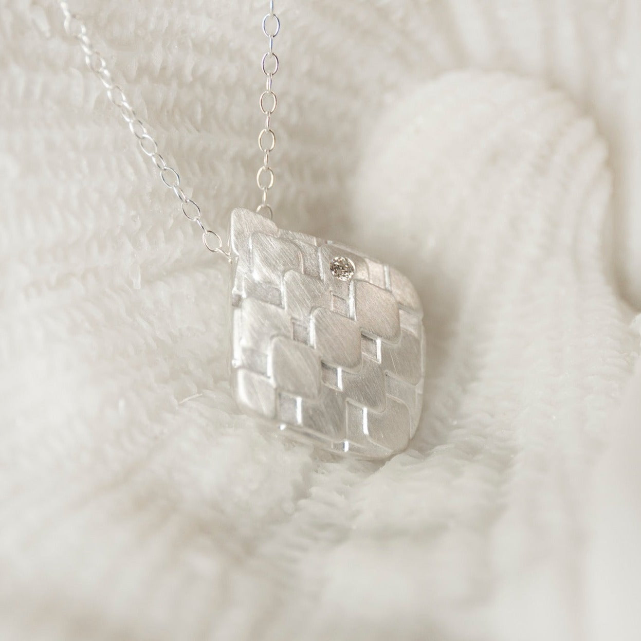  Lab grown diamond and silver art deco pendant statement necklace