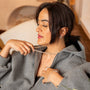 model wears rolo belcher chain necklace silver and figaro chain necklace silver 