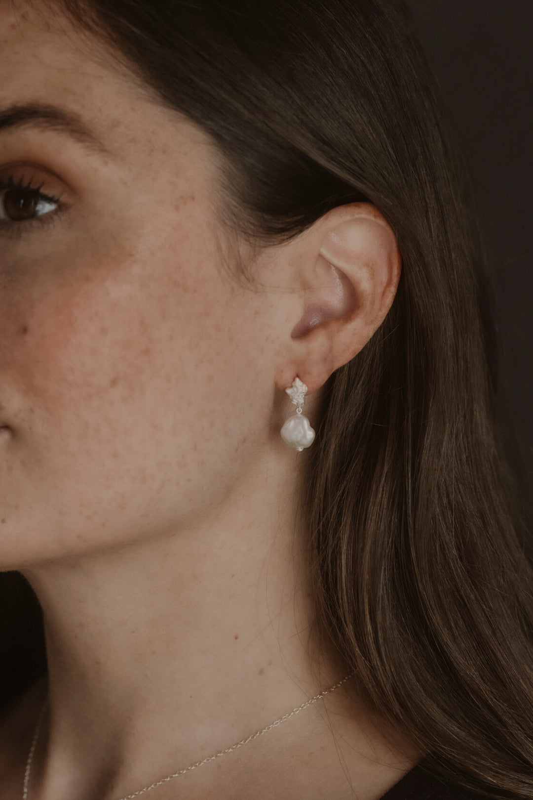 Pearl Silver Lichen Drop Earrings