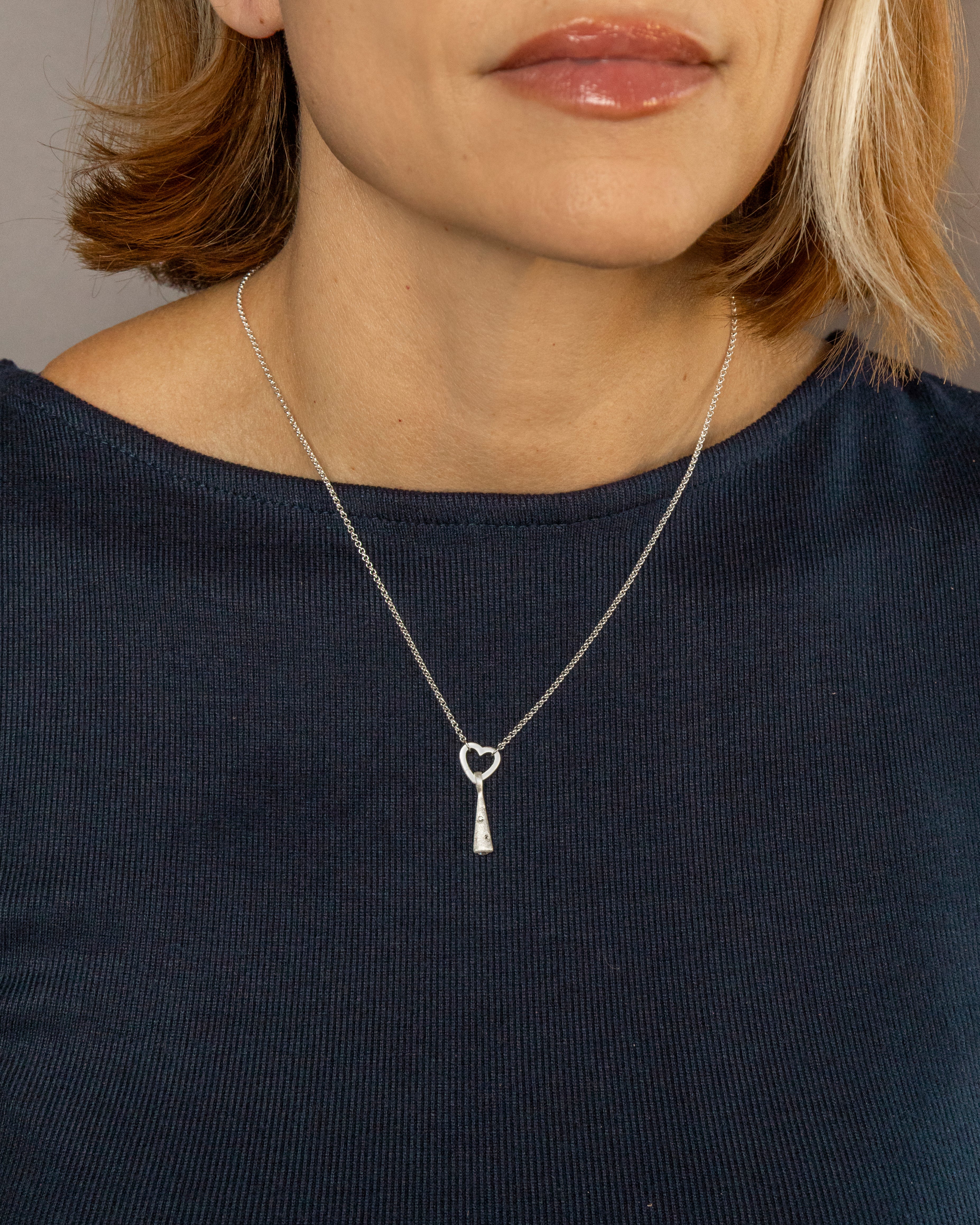 Silver Rolo Chain with Heart Connector and Comet Charm