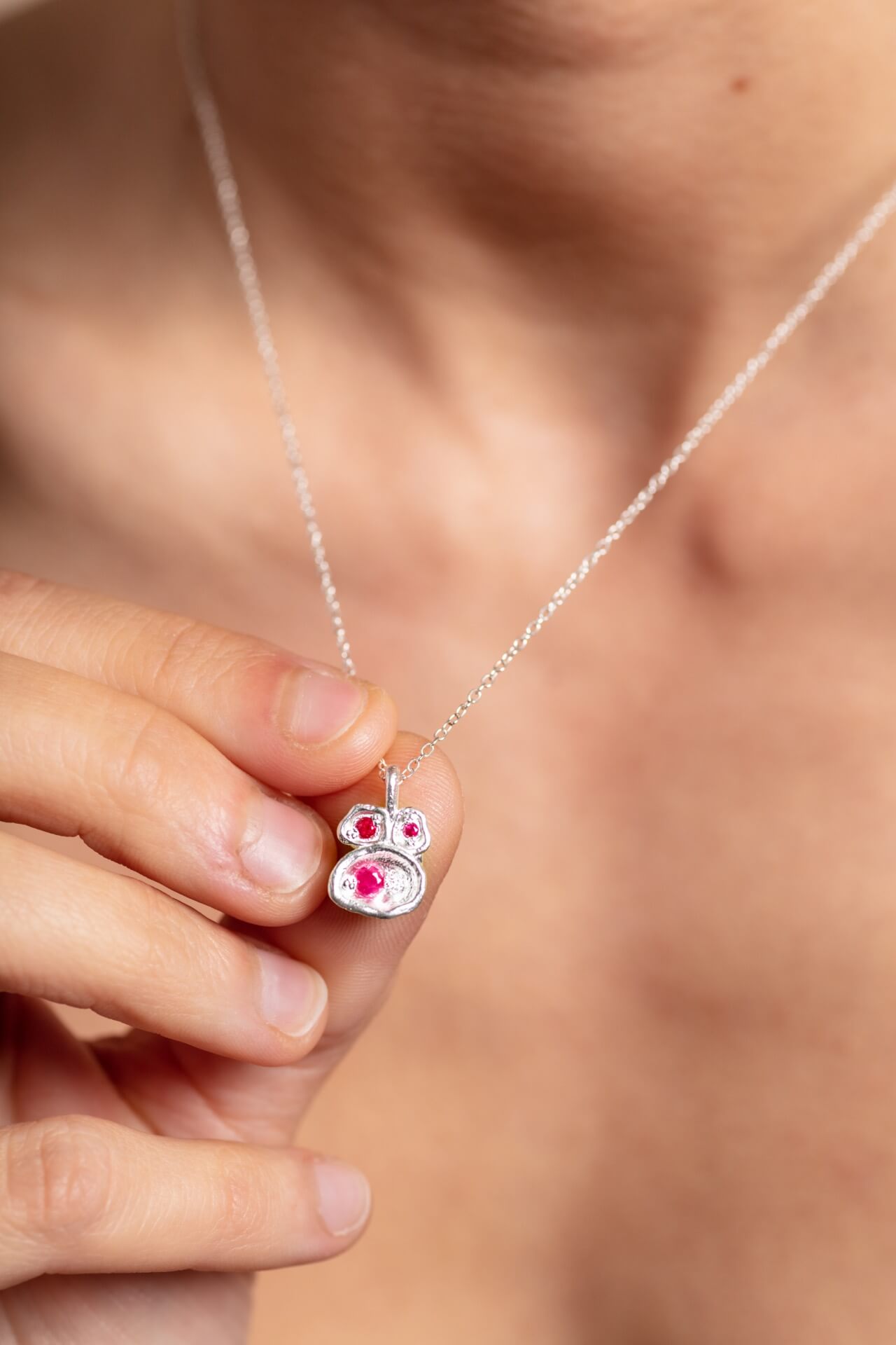 Silver Birthstone Lichen Pendant Necklace