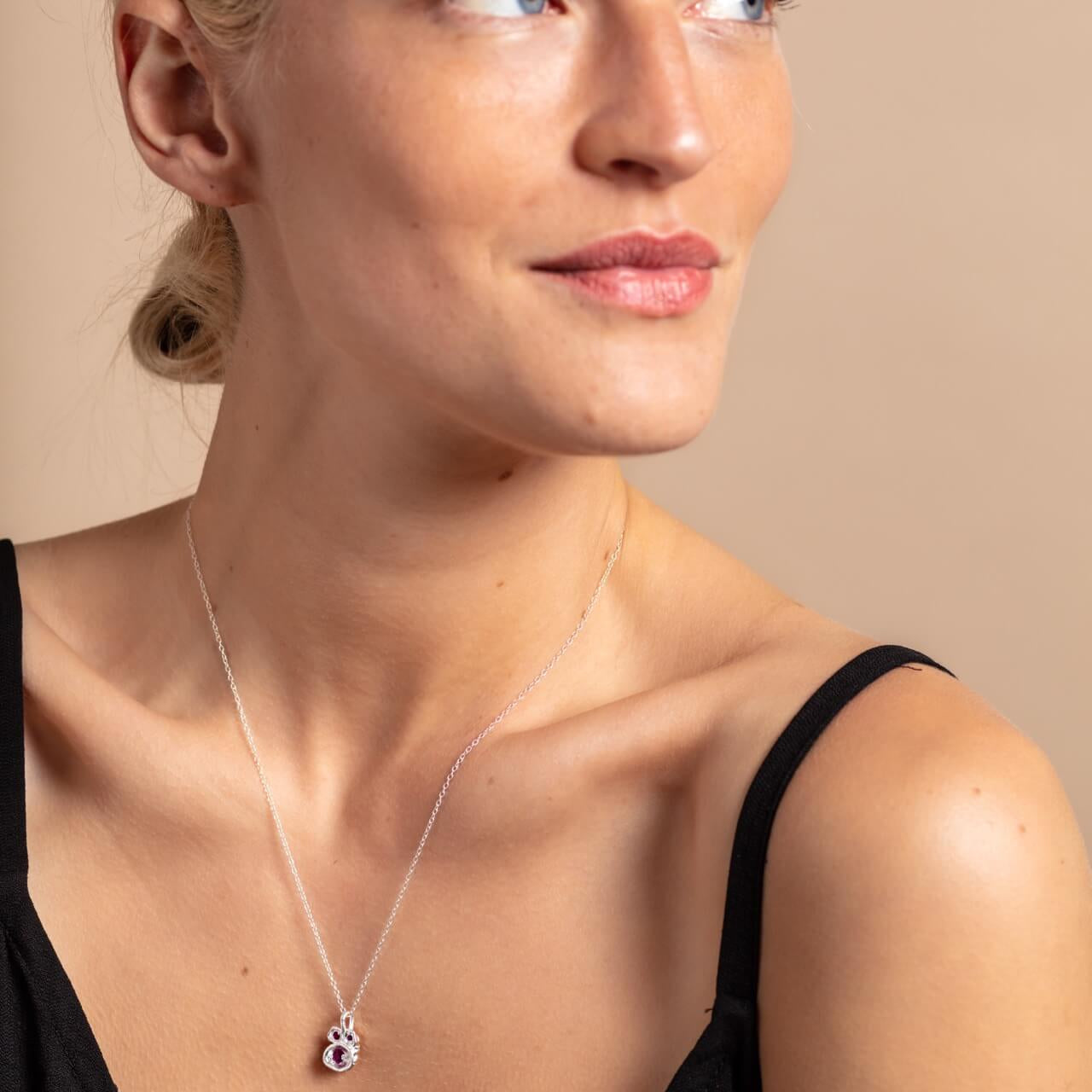 Silver Birthstone Lichen Pendant Necklace