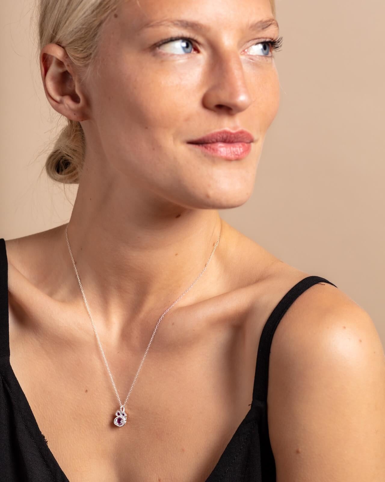 Silver Birthstone Lichen Pendant Necklace