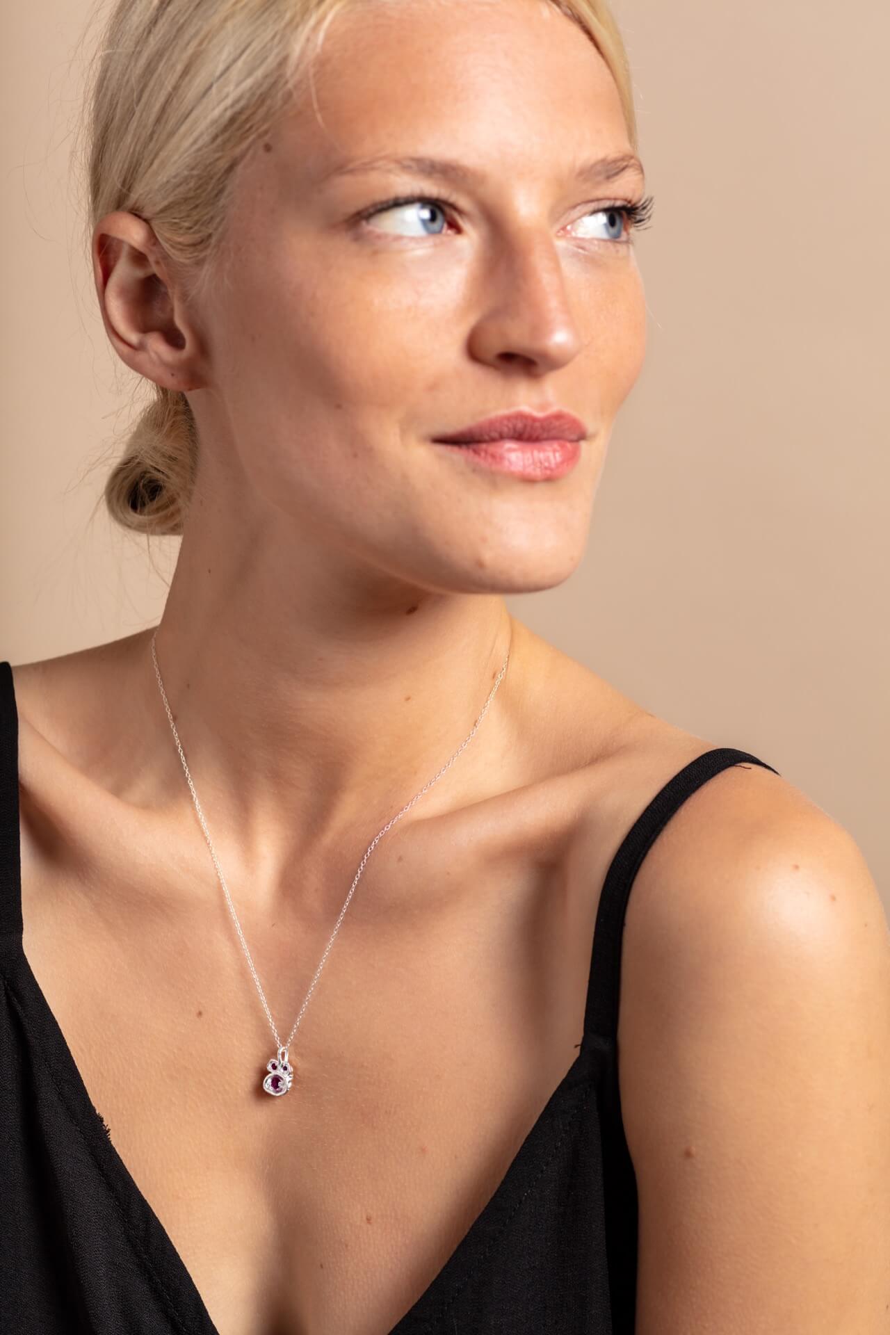 Silver Birthstone Lichen Pendant Necklace